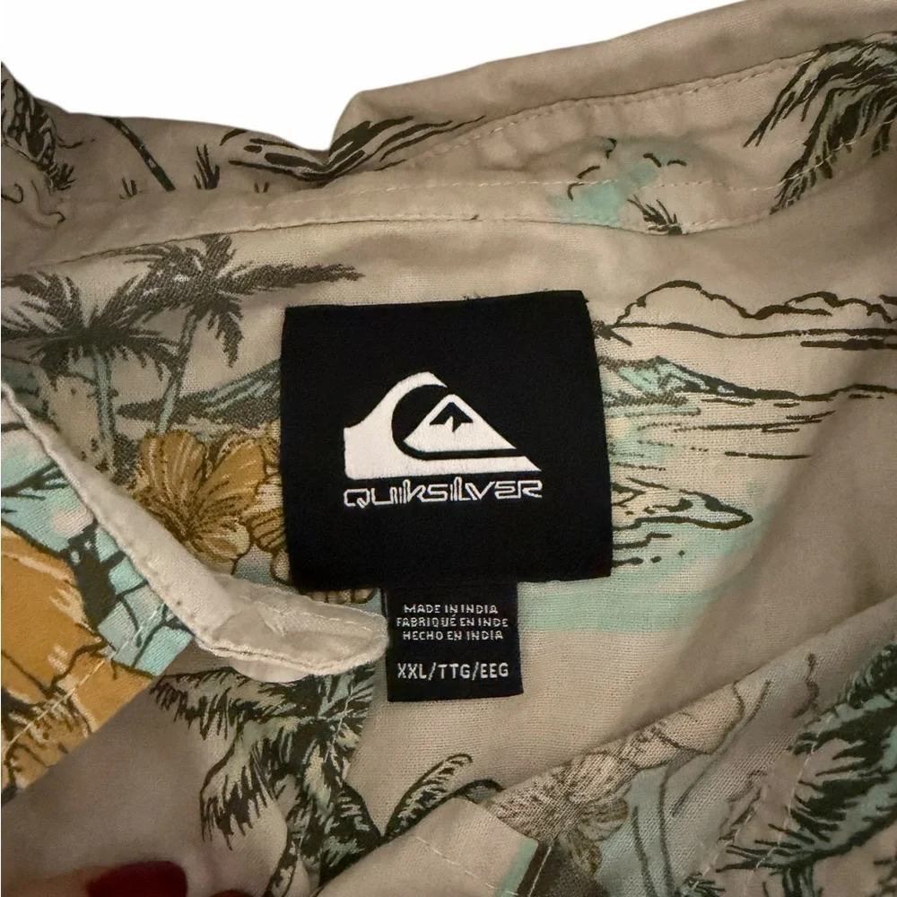 Quiksilver Beige Tropical Floral Palm‎ Hawaiian Print Shirt Men’s XXL - Picture 3 of 5